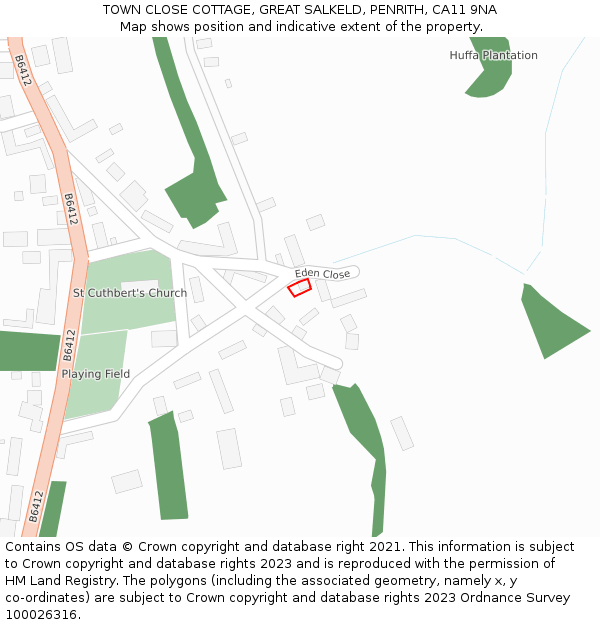 TOWN CLOSE COTTAGE, GREAT SALKELD, PENRITH, CA11 9NA: Location map and indicative extent of plot
