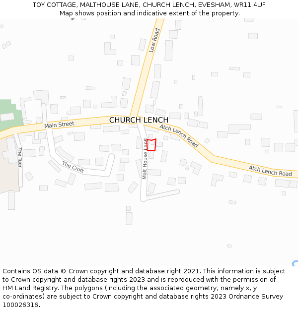 TOY COTTAGE, MALTHOUSE LANE, CHURCH LENCH, EVESHAM, WR11 4UF: Location map and indicative extent of plot