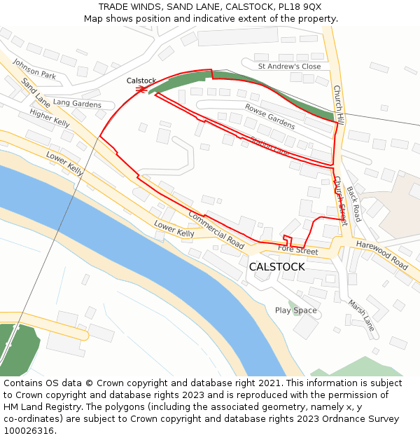 TRADE WINDS, SAND LANE, CALSTOCK, PL18 9QX: Location map and indicative extent of plot