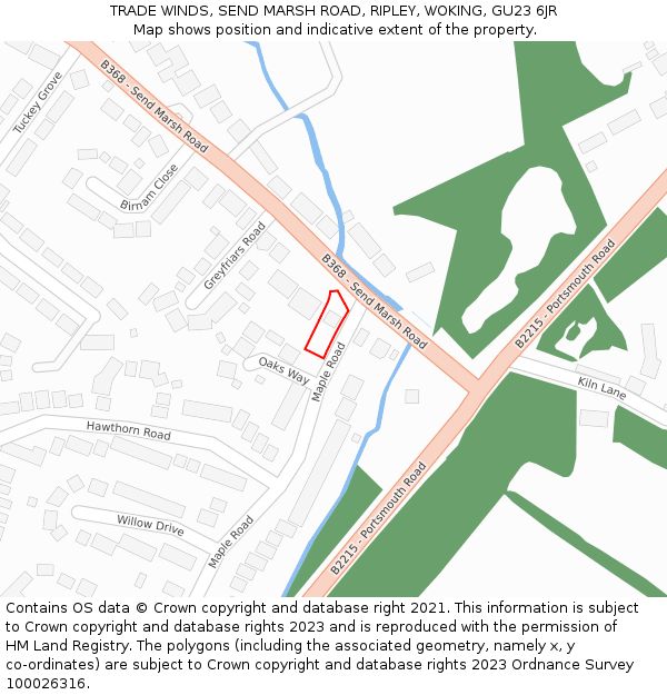 TRADE WINDS, SEND MARSH ROAD, RIPLEY, WOKING, GU23 6JR: Location map and indicative extent of plot