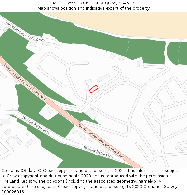 TRAETHGWYN HOUSE, NEW QUAY, SA45 9SE: Location map and indicative extent of plot