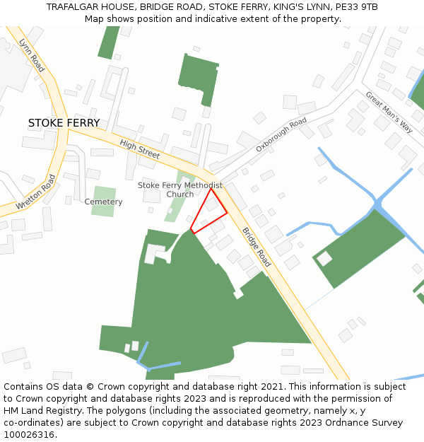 TRAFALGAR HOUSE, BRIDGE ROAD, STOKE FERRY, KING'S LYNN, PE33 9TB: Location map and indicative extent of plot