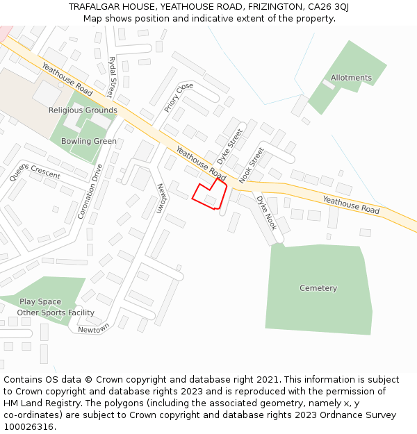 TRAFALGAR HOUSE, YEATHOUSE ROAD, FRIZINGTON, CA26 3QJ: Location map and indicative extent of plot