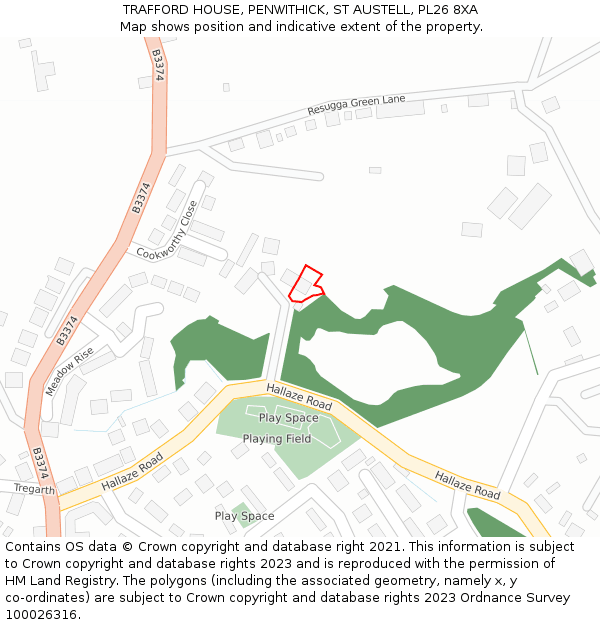 TRAFFORD HOUSE, PENWITHICK, ST AUSTELL, PL26 8XA: Location map and indicative extent of plot