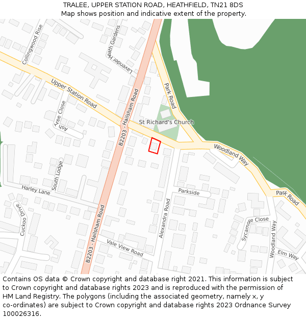 TRALEE, UPPER STATION ROAD, HEATHFIELD, TN21 8DS: Location map and indicative extent of plot