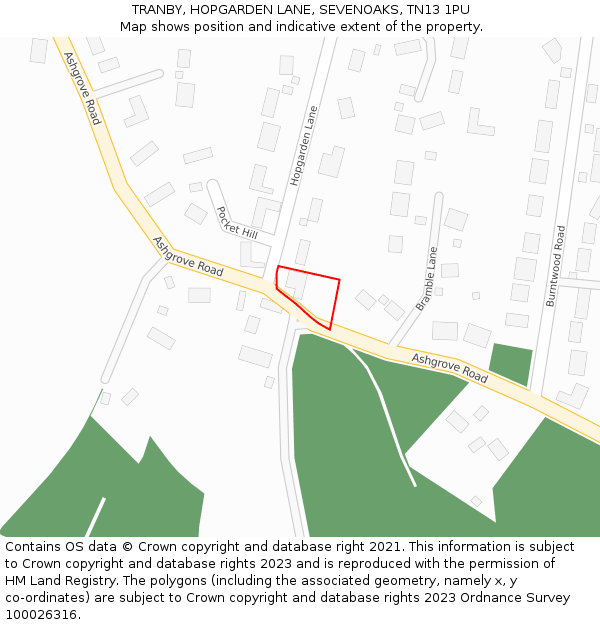 TRANBY, HOPGARDEN LANE, SEVENOAKS, TN13 1PU: Location map and indicative extent of plot