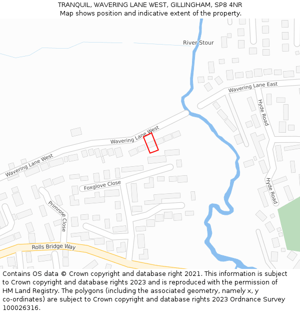 TRANQUIL, WAVERING LANE WEST, GILLINGHAM, SP8 4NR: Location map and indicative extent of plot