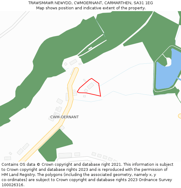 TRAWSMAWR NEWYDD, CWMOERNANT, CARMARTHEN, SA31 1EG: Location map and indicative extent of plot