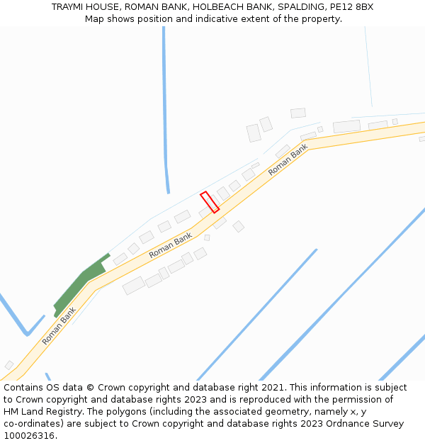 TRAYMI HOUSE, ROMAN BANK, HOLBEACH BANK, SPALDING, PE12 8BX: Location map and indicative extent of plot