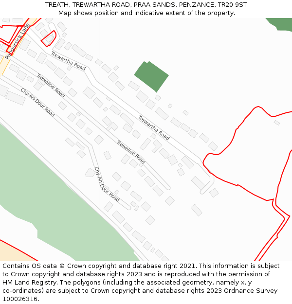 TREATH, TREWARTHA ROAD, PRAA SANDS, PENZANCE, TR20 9ST: Location map and indicative extent of plot