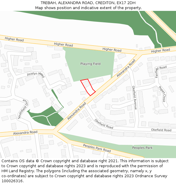 TREBAH, ALEXANDRA ROAD, CREDITON, EX17 2DH: Location map and indicative extent of plot