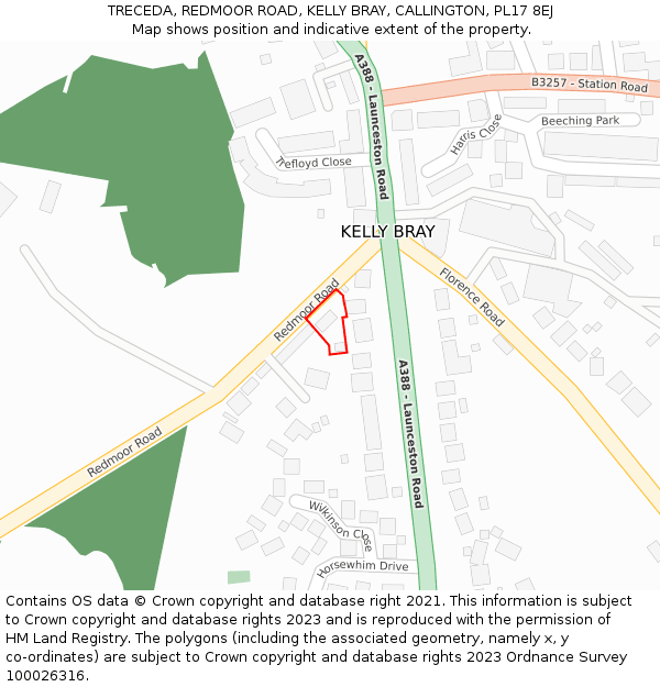 TRECEDA, REDMOOR ROAD, KELLY BRAY, CALLINGTON, PL17 8EJ: Location map and indicative extent of plot
