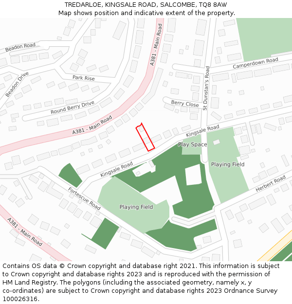 TREDARLOE, KINGSALE ROAD, SALCOMBE, TQ8 8AW: Location map and indicative extent of plot
