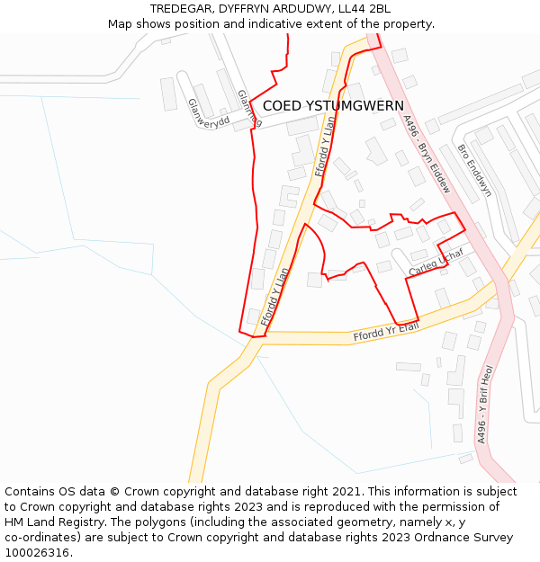 TREDEGAR, DYFFRYN ARDUDWY, LL44 2BL: Location map and indicative extent of plot