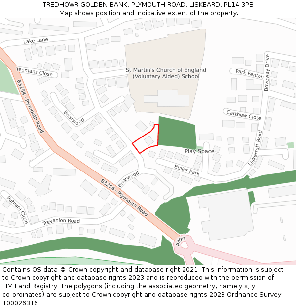 TREDHOWR GOLDEN BANK, PLYMOUTH ROAD, LISKEARD, PL14 3PB: Location map and indicative extent of plot