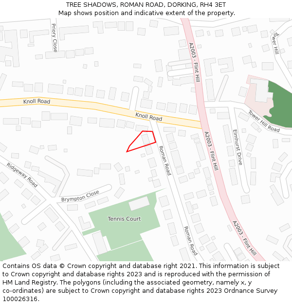 TREE SHADOWS, ROMAN ROAD, DORKING, RH4 3ET: Location map and indicative extent of plot