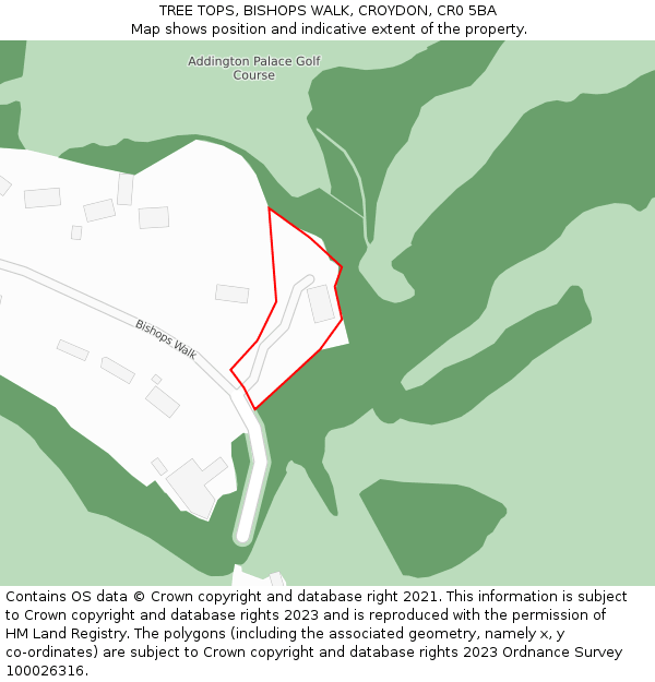 TREE TOPS, BISHOPS WALK, CROYDON, CR0 5BA: Location map and indicative extent of plot