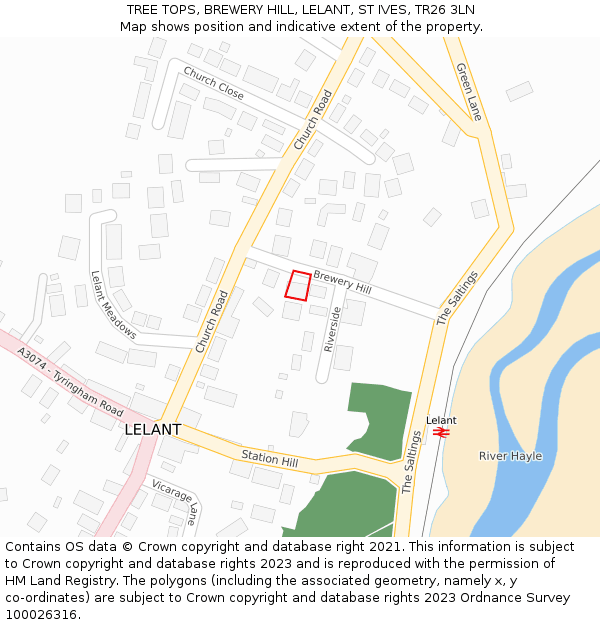 TREE TOPS, BREWERY HILL, LELANT, ST IVES, TR26 3LN: Location map and indicative extent of plot