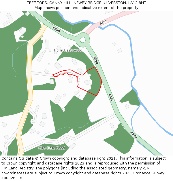 TREE TOPS, CANNY HILL, NEWBY BRIDGE, ULVERSTON, LA12 8NT: Location map and indicative extent of plot