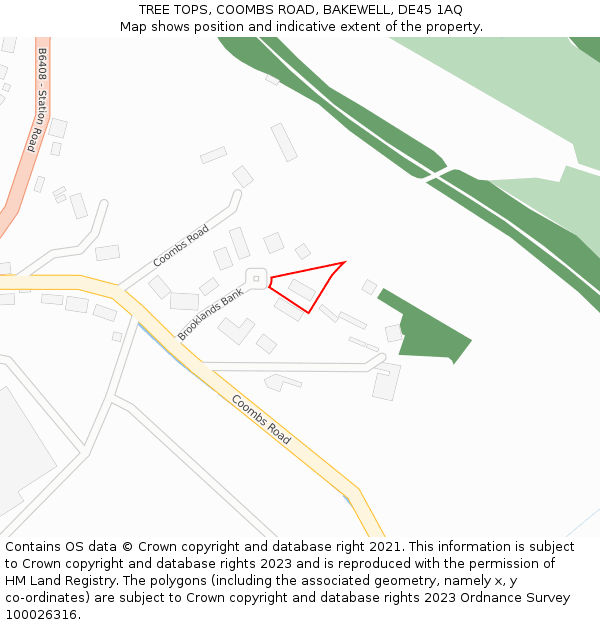 TREE TOPS, COOMBS ROAD, BAKEWELL, DE45 1AQ: Location map and indicative extent of plot