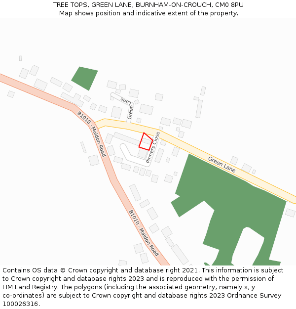TREE TOPS, GREEN LANE, BURNHAM-ON-CROUCH, CM0 8PU: Location map and indicative extent of plot