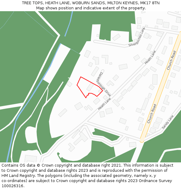 TREE TOPS, HEATH LANE, WOBURN SANDS, MILTON KEYNES, MK17 8TN: Location map and indicative extent of plot