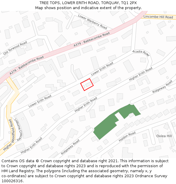 TREE TOPS, LOWER ERITH ROAD, TORQUAY, TQ1 2PX: Location map and indicative extent of plot