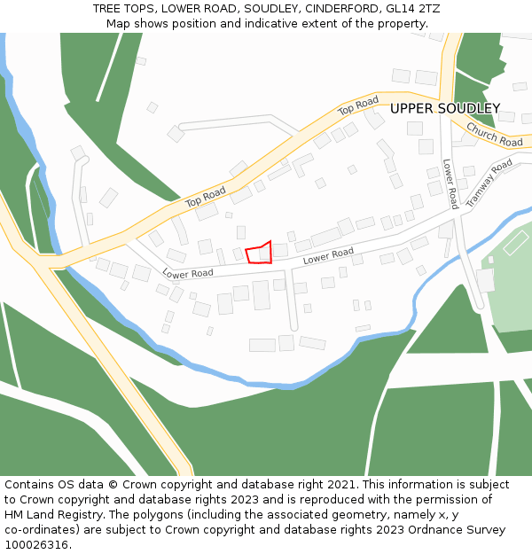 TREE TOPS, LOWER ROAD, SOUDLEY, CINDERFORD, GL14 2TZ: Location map and indicative extent of plot