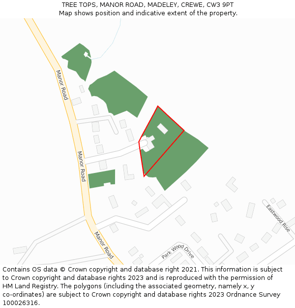 TREE TOPS, MANOR ROAD, MADELEY, CREWE, CW3 9PT: Location map and indicative extent of plot