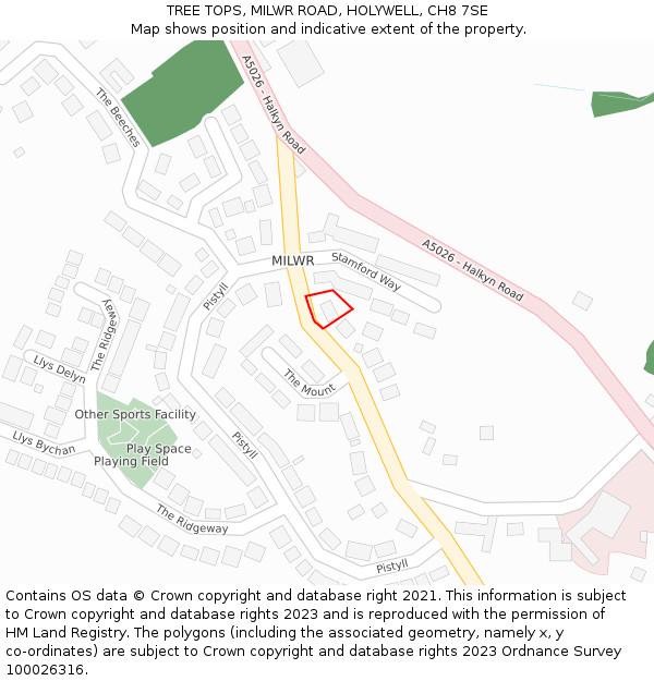 TREE TOPS, MILWR ROAD, HOLYWELL, CH8 7SE: Location map and indicative extent of plot