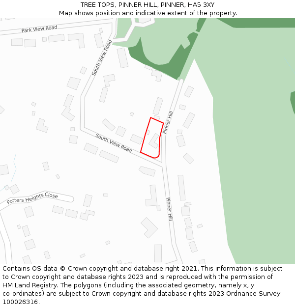 TREE TOPS, PINNER HILL, PINNER, HA5 3XY: Location map and indicative extent of plot