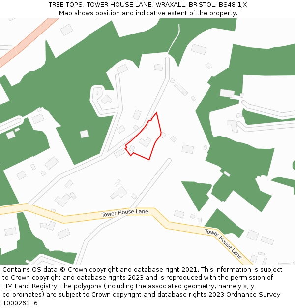 TREE TOPS, TOWER HOUSE LANE, WRAXALL, BRISTOL, BS48 1JX: Location map and indicative extent of plot