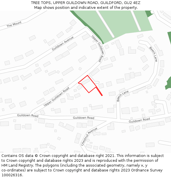 TREE TOPS, UPPER GUILDOWN ROAD, GUILDFORD, GU2 4EZ: Location map and indicative extent of plot