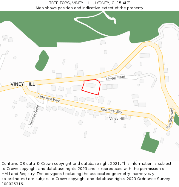 TREE TOPS, VINEY HILL, LYDNEY, GL15 4LZ: Location map and indicative extent of plot