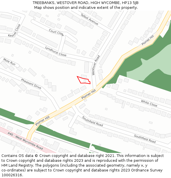 TREEBANKS, WESTOVER ROAD, HIGH WYCOMBE, HP13 5JB: Location map and indicative extent of plot