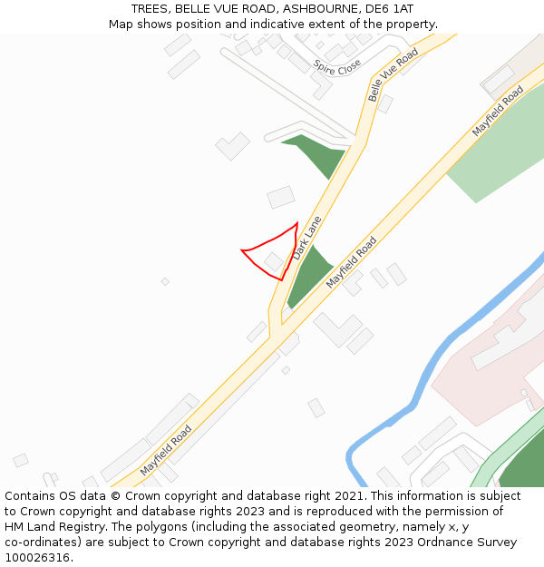 TREES, BELLE VUE ROAD, ASHBOURNE, DE6 1AT: Location map and indicative extent of plot