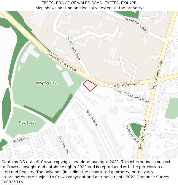 TREES, PRINCE OF WALES ROAD, EXETER, EX4 4PR: Location map and indicative extent of plot