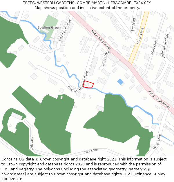 TREES, WESTERN GARDENS, COMBE MARTIN, ILFRACOMBE, EX34 0EY: Location map and indicative extent of plot