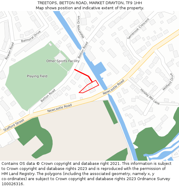 TREETOPS, BETTON ROAD, MARKET DRAYTON, TF9 1HH: Location map and indicative extent of plot