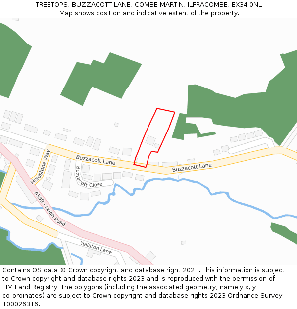 TREETOPS, BUZZACOTT LANE, COMBE MARTIN, ILFRACOMBE, EX34 0NL: Location map and indicative extent of plot