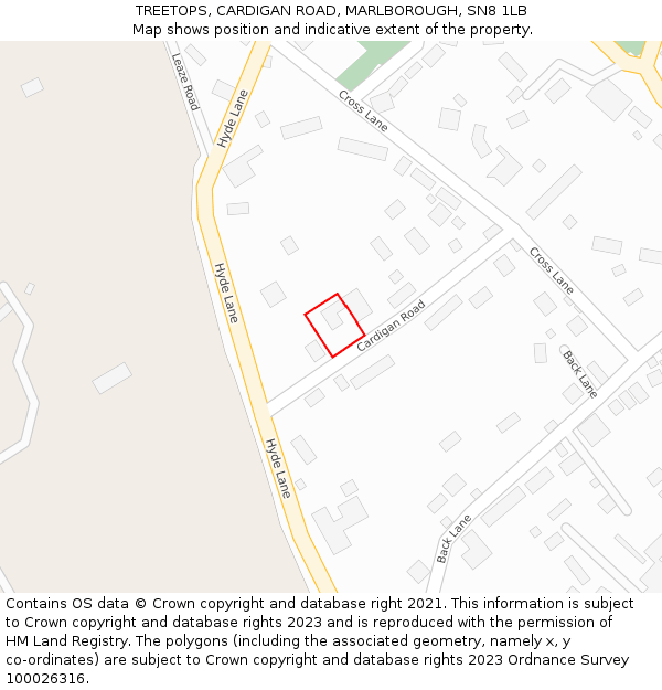 TREETOPS, CARDIGAN ROAD, MARLBOROUGH, SN8 1LB: Location map and indicative extent of plot