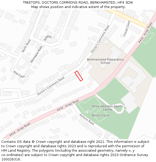 TREETOPS, DOCTORS COMMONS ROAD, BERKHAMSTED, HP4 3DW: Location map and indicative extent of plot