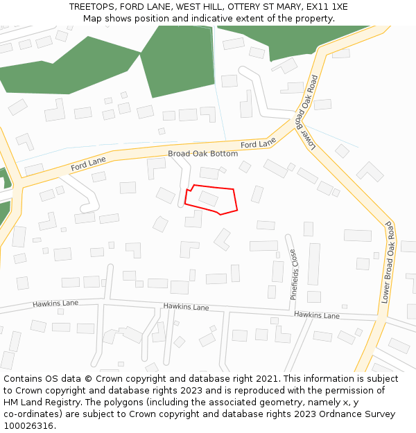 TREETOPS, FORD LANE, WEST HILL, OTTERY ST MARY, EX11 1XE: Location map and indicative extent of plot