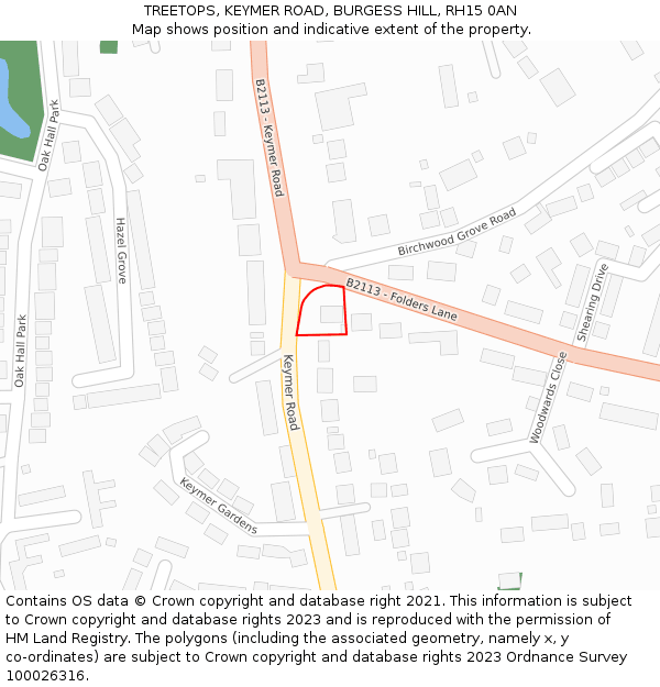 TREETOPS, KEYMER ROAD, BURGESS HILL, RH15 0AN: Location map and indicative extent of plot