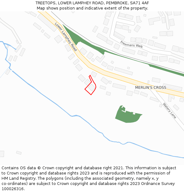 TREETOPS, LOWER LAMPHEY ROAD, PEMBROKE, SA71 4AF: Location map and indicative extent of plot