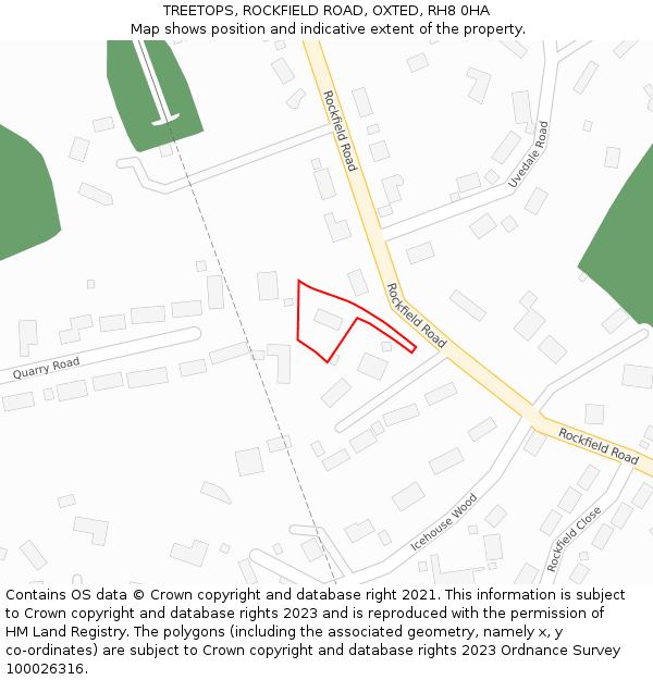 TREETOPS, ROCKFIELD ROAD, OXTED, RH8 0HA: Location map and indicative extent of plot