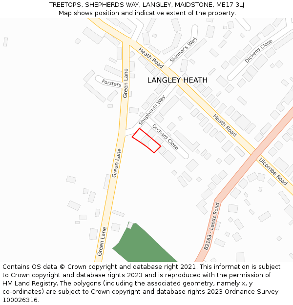 TREETOPS, SHEPHERDS WAY, LANGLEY, MAIDSTONE, ME17 3LJ: Location map and indicative extent of plot