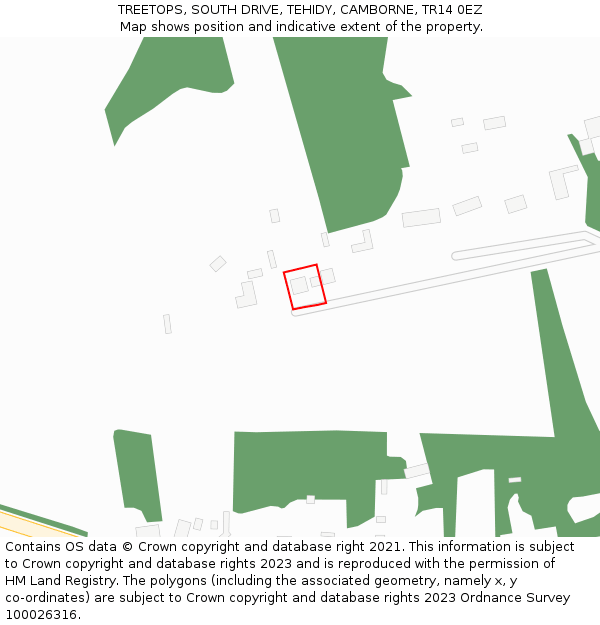 TREETOPS, SOUTH DRIVE, TEHIDY, CAMBORNE, TR14 0EZ: Location map and indicative extent of plot