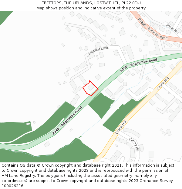 TREETOPS, THE UPLANDS, LOSTWITHIEL, PL22 0DU: Location map and indicative extent of plot