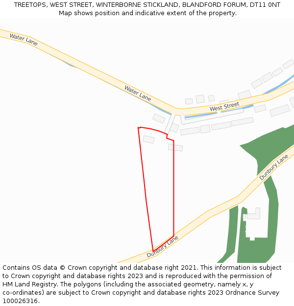 TREETOPS, WEST STREET, WINTERBORNE STICKLAND, BLANDFORD FORUM, DT11 0NT: Location map and indicative extent of plot